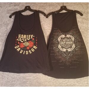 Harley Davidson Tank Tops Lot of 2 Womens 2XL Graphic Black with Rhinestone